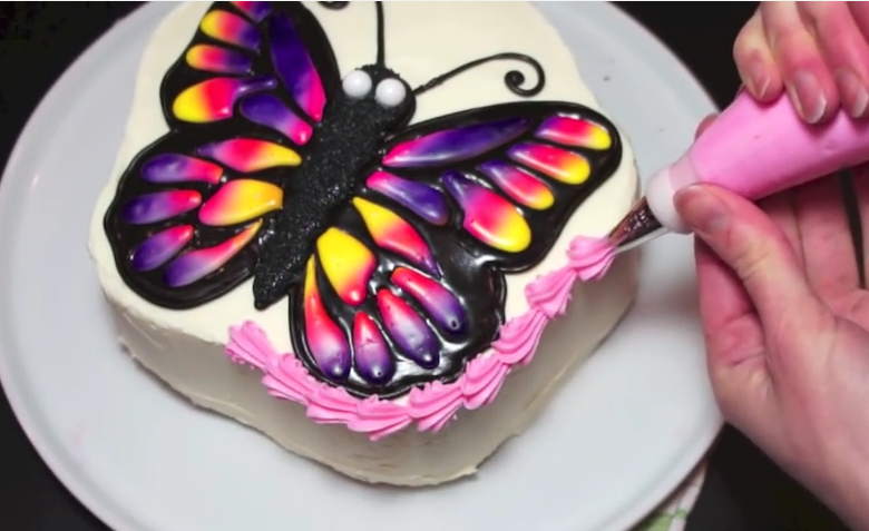 Colorful baked butterfly cake design