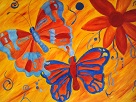 orange abstract butterfly and flowers digital art